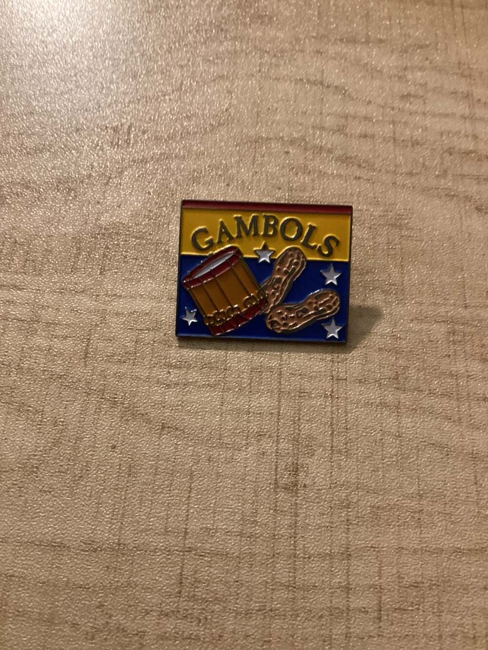 Colonial Williamsburg Gambols Souvenir Lapel Pin Drum & Peanuts